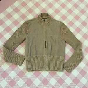 Mexx Women's Cardigan Sweater Jacket Size: Large Tan Knit Faux Suede Zip